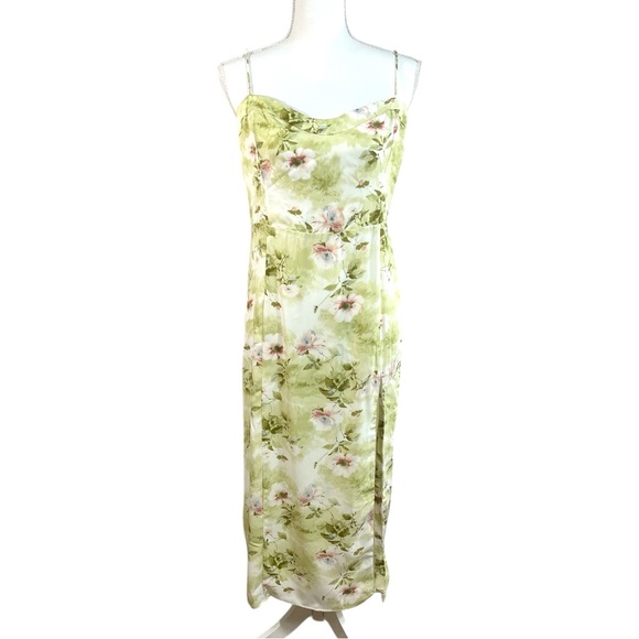 NWT Abercrombie & Fitch The A&F Camille Midi Dress In Light Green Floral Size LP - Picture 2 of 10